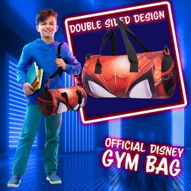 Дитяча спортивна сумка Disney Spiderman 40x20x20 см, чорна/червона, з двома боковими кишенями та регульованим ременем, для фітнесу та спорту