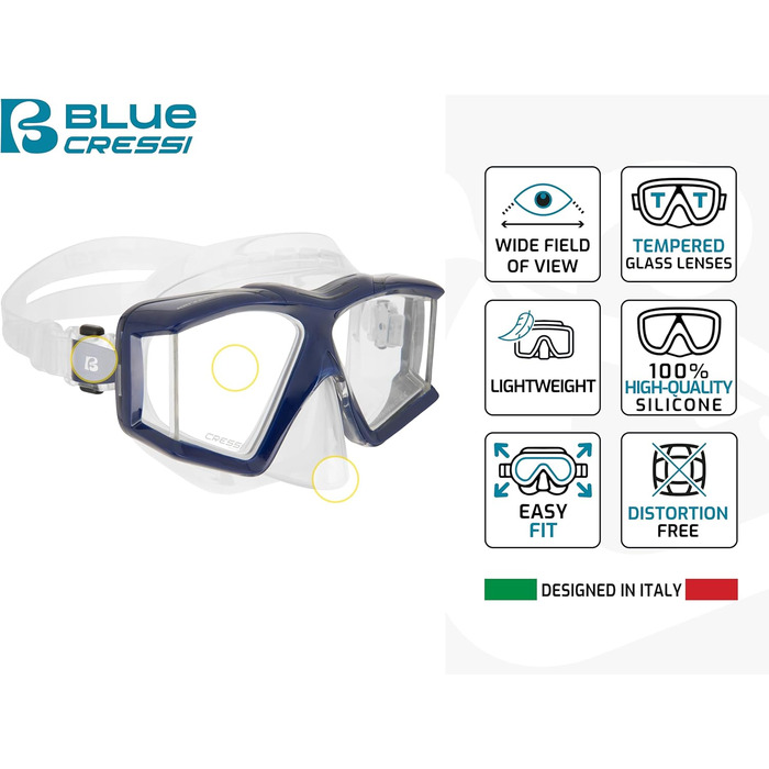 Маска для снорклінгу та дайвінгу Cressi Horizon Unisex з 4 окремими лінзами та трубкою Scilla Top Dry (комбо, прозора/морська блакитна)