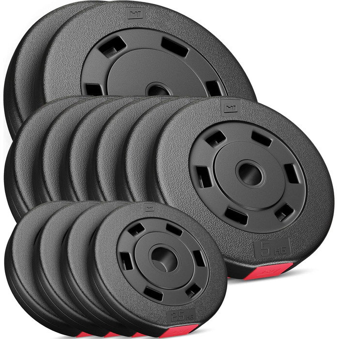 Набір пластикових дисків Hop-Sport 60 кг, 30/31 мм, 2x10 кг, 6x5 кг, 4x2,5 кг