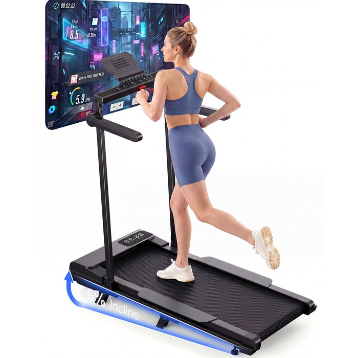 Бігова доріжка Superun Walking Pad з нахилом 6%, для дому, з додатком, до 136 кг, чорна. Швидкість до 12 км/год, режим для роботи за столом.