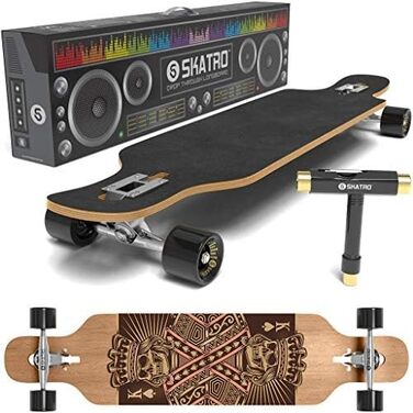 Лонгборд SKATRO Dropthrough Freeride з T-Tool Blackskull, скейтборд для фрірайду, чорний