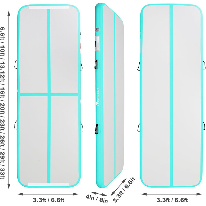 FBSPORT Airtrack Matte - килимок для гімнастики та йоги, 300x100x20 см, світло-зелений