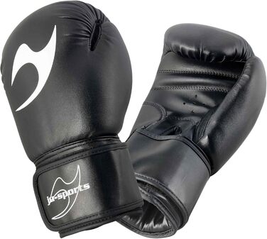 Боксерські рукавички Ju-Sports 10 oz для тренувань, чорні, PU шкіра, з фіксованим великим пальцем і липучкою, для чоловіків і жінок