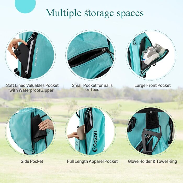 Сумка для гольфу LIFEZEAL: легка, з 8 верхніми відділеннями та 5 кишенями на блискавці, з тримачем для парасольки, водонепроникна, з регульованим плечовим ременем для жінок та чоловіків, блакитна
