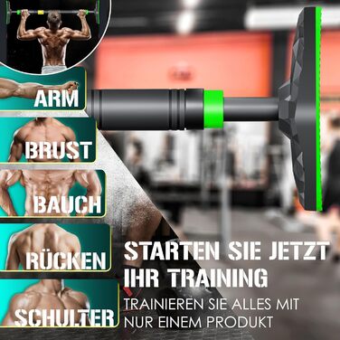 KESSER® Турнік для дверей регульований, турнік для домашніх тренувань, турнік без свердління, висувний 68-106 см, вантажопідйомність до 300 кг, з неслизькими ручками, з еластичними стрічками (зелені)