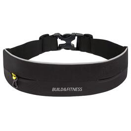 Сумка-пояс для бігу та фітнесу Build & Fitness з регульованим поясом, кріпленням для ключів, чорна, світловідбиваюча (60-122 см)