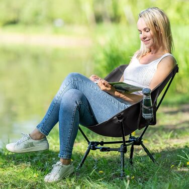 Складний туристичний стілець Alpinez: легкий, регульований по висоті, компактний | для кемпінгу, риболовлі, пляжу. Зелений (Чорний)