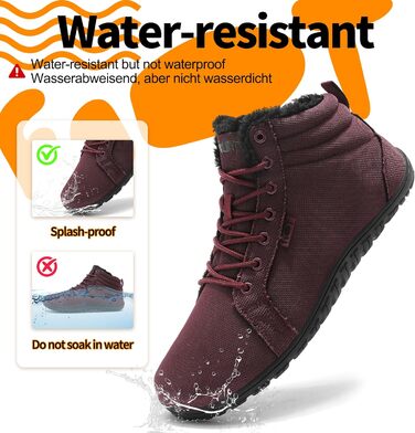 Водонепроникні черевики-сліпони для ходьби Barfußschuhe: жіночі та чоловічі, широкі, теплий підкладка, Zero Drop, антиковзаючі, 38 EU, бордовий
