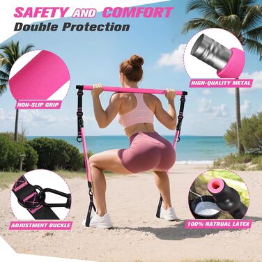 Набір для пілатесу HPYGN з 4 еластичними стрічками, регульоване обладнання для пілатесу для жінок та чоловіків, багатофункціональний набір для фітнесу, стрічки для стегон, ніг, рук, домашній спортзал, йога, силові тренування, розтяжка, рожевий