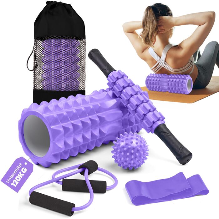 Набір для масажу та реабілітації Unycos: ролер для фасції, фітнес-гумки, масажний м'яч, стік для реабілітації, мотузка для формування, сумка для зберігання (Чорний/Лідний)