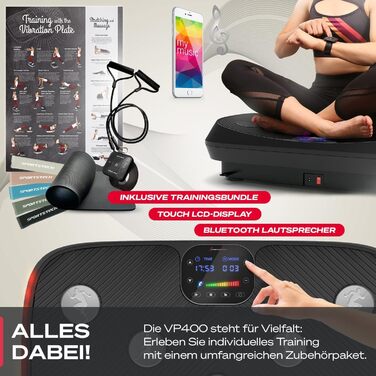 Платформа для вібраційного тренування Sportstech 4D VP400 sVibe з LED, тренувальні резинки та мотузки (комплект)