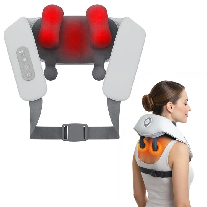 Масажер для шиї електричний бездротовий з підігрівом Shiatsu 3D – розслаблення м'язів, подарунок на День батька (Світло-сірий)