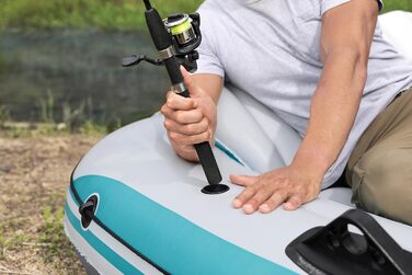 Надувний човен Bestway Hydro-Force Adventure Elite X5, 5-місний, з насосом, веслами, сидіннями, сумкою для спорядження, 364x166x45 см, бірюзово-сірий