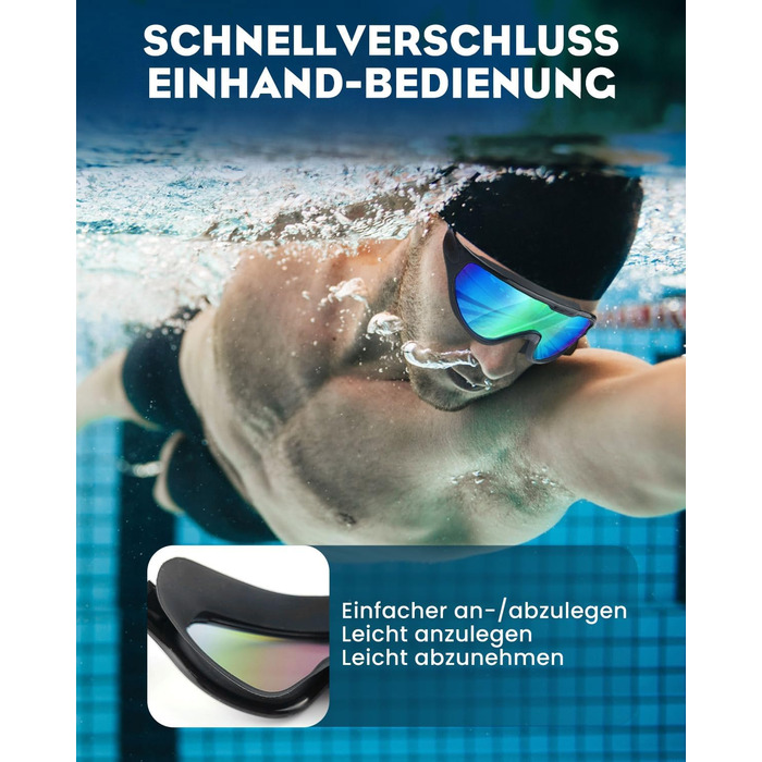 Окуляри для плавання Victoper (2 шт.) з носовою перегородкою, антизахист від протікання/туману/УФ-променів, панорамний огляд 180°, регульоване обличчя, для дорослих та підлітків, чорний