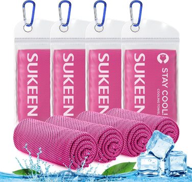 Рушник охолоджуючий Sukeen 4 шт. (101,6 x 30,5 см) - для спорту, фітнесу, тенісу, тренажерного залу - рожевий, червоний