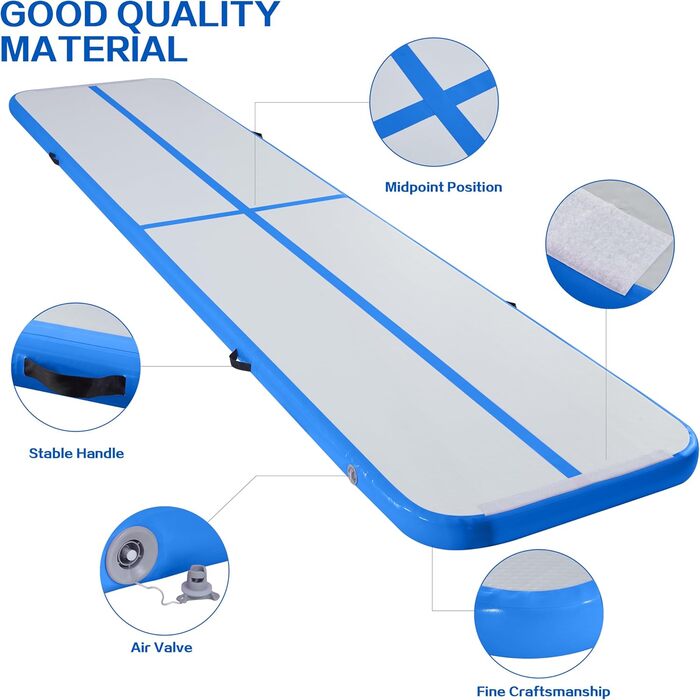 Гімнастична килимок LSLIFE надувний, 4/5/6 метрів, товщина 10 см, з електричним насосом. Для гімнастики, йоги, тренувань, дітей. Надувна гімнастична доріжка, тренувальна балка.