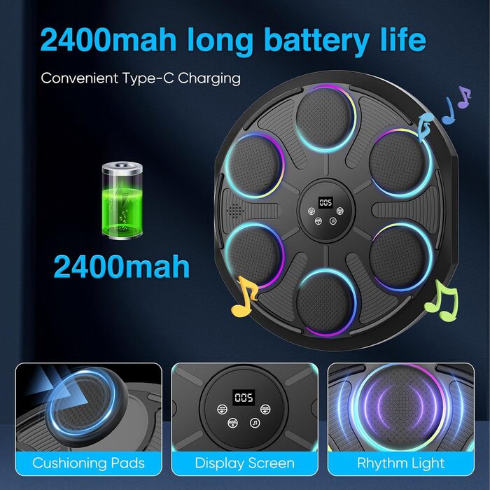 Музична боксерська машина з LED підсвіткою та Bluetooth, настінна, з рукавичками, 9 режимів швидкості, для дітей та дорослих