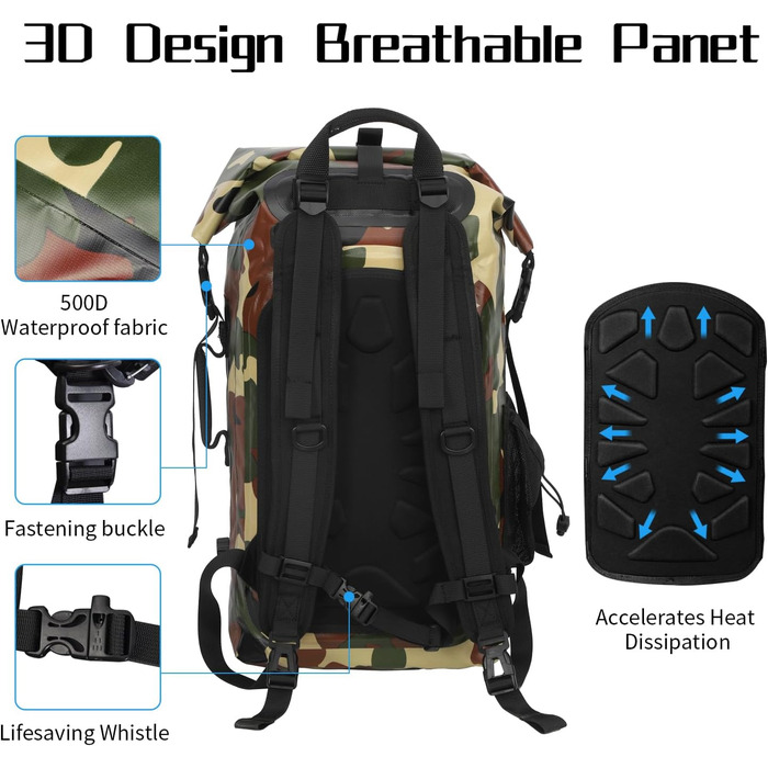 Водонепроникний рюкзак Dry Bag 35L для каякінгу та рафтингу (зелений)