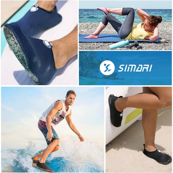 SIMARI Водні черевики для жінок та чоловіків, швидковисихаючі, шкарпетки для плавання, пляжні та спортивні черевики, аквашузи, SWS001, чорний, 46/47 EU