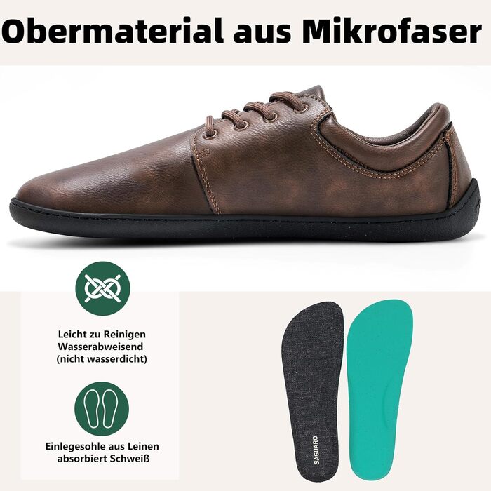 Чоловічі тапочки-мінімалісти SAGUARO Noble II: легкі, з широкою передньою частиною та антиковзкою підошвою, розмір 36-48 (колір: коричневий)