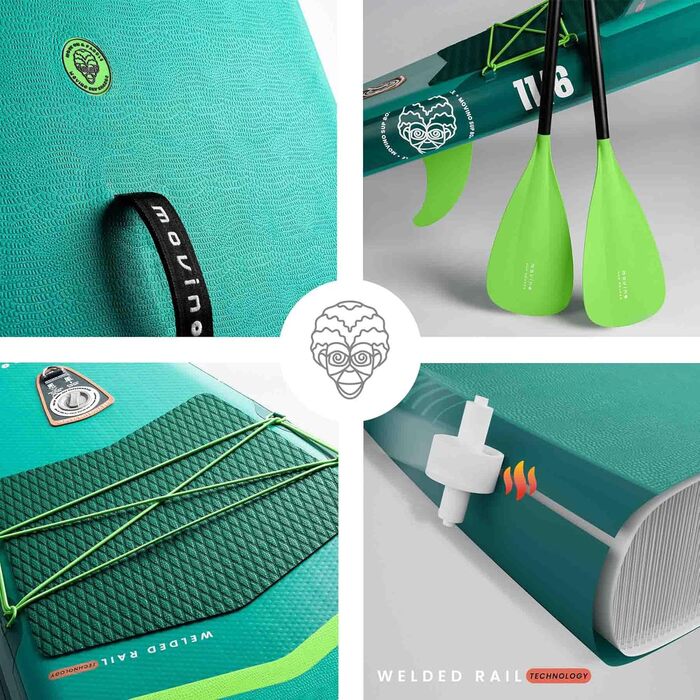 Надувний SUP-борд Movino Stand Up Paddle Board 350 см (2in1 SUP Kajak) - комплект з аксесуарами, до 165 кг, 11'6', зварний рейлінг, 15 PSI (зелений)