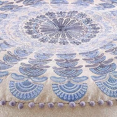 Пуф Mandala Life ART круглий з помпонами, великий, декоративний, бохо, бавовна 100%, 60x20 см, синій