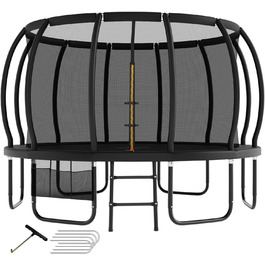 Дитячий батут для вулиці Trampolin, діаметр 228/305/366/427 см, із захисною сіткою, драбинкою і рукавицею, дизайн гарбуза, сертифікат GS, навантаження до 150 кг