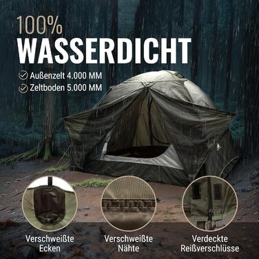 Намет WANDERFALKE® Camp 2: водонепроникний, 2-4 особи, легкий, з тамбуром. Ідеально для кемпінгу, подорожей та риболовлі. Підходить для будь-якої погоди.