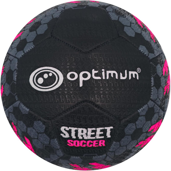 М'яч для вуличної футболу Optimum Unisex – високоякісний, зносостійкий гумовий м'яч, довговічний протектор, ідеальний для бетону та асфальту, універсальний, багатокольоровий (5 шт. чорний / рожевий)