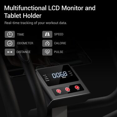 UMAY Еліптичний тренажер для дому з 16 рівнями опору, тихий магнітний еліпс, довжина кроку 40 см, датчики пульсу, LCD-дисплей, максимальне навантаження 159 кг (ET70)