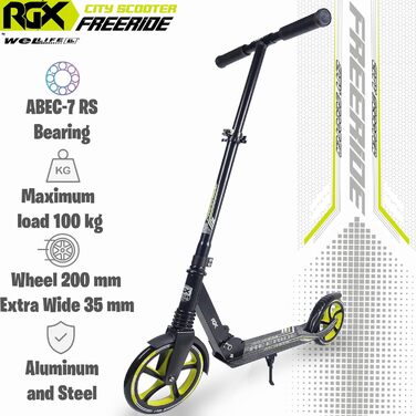Самокат WeLLIFE Freeride RGX з великими колесами 200 мм, передньою амортизацією, для дорослих і дітей, міський складаний скутер