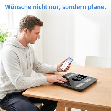 Розумні ваги для аналізу складу тіла з визначенням відсотка жиру, м'язової маси, BMI та вісцерального жиру, 25 показників, BIA-технологія, до 225 кг, чорні