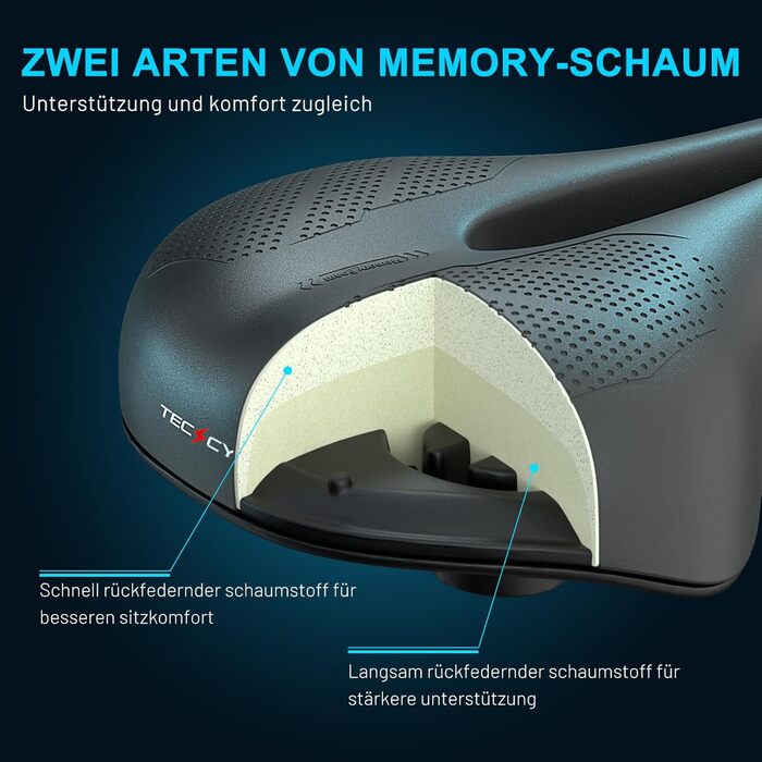 Велосипедне сідло TECHCYC з Memory Foam: комфортне, дихаюче, амортизуюче. Ергономічне сідло з підвіскою для чоловіків та жінок, 3 варіанти виконання, для трекінгу