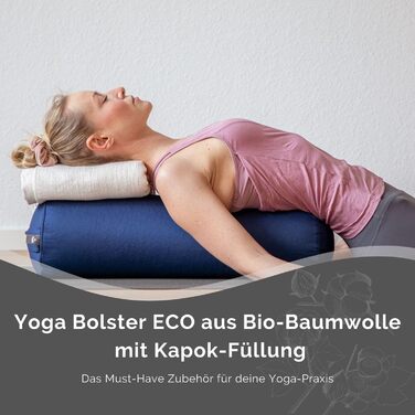 Йога-болстер Bodhi ECO, круглий, 100% біобавовна, наповнювач з органічної лузги полби, знімний чохол, для відновлювальної йоги, зелений, 65x20 см