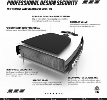SUP дошка TIGERXBANG Defender-Pro надувна, 305 см, чорна - для стійкої плавучості та веслування