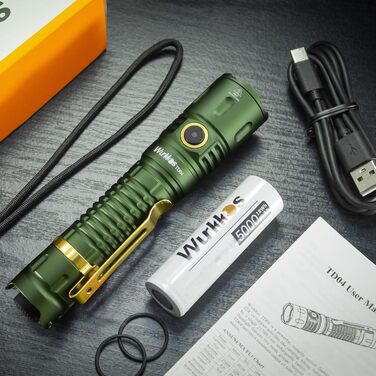 Wurkkos TD04 тактичний ліхтарик 3000 люмен, LED, акумуляторний, 8 режимів, IP68, водонепроникний, для активностей на відкритому повітрі та в приміщенні, зелений