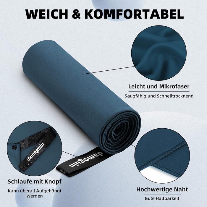 Набір з 3-х рушників з мікрофібри (великий 180х80 см, 2 маленьких 80х40 см) - швидковисихаючі спортивні рушники для фітнесу, пляжу, басейну та подорожей (темно-синій)