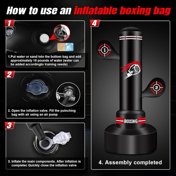 Стенд-боксерський мішок NZQXJXZ для дорослих 180 см з рукавичками, насосом, скакалкою та м'ячем для рефлексів. Ідеально для MMA та фітнесу