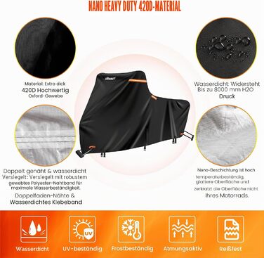 Водонепроникний чохол для мотоцикла Outdoor 420D (3XL 276x111x142 см) — захист від дощу, снігу, пилу та UV-променів, преміум-якість для Touring моделей