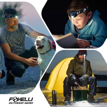Foxelli LED налобний ліхтар з акумулятором – Ultraleichte перезарядна налобний ліхтар з червоним світлом для дорослих та дітей, для бігу, джогінгу, читання, риболовлі, велосипеда, кемпінгу, піших прогулянок та активного відпочинку 2 шт. Чорний