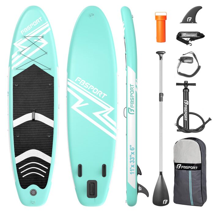 SUP дошка надувна FBSPORT 15 см, комплект з алюмінієвим веслом та насосом, зелена