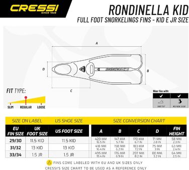 Ласти для плавання Cressi Rondinella Premium, для початківців та снорклінгу, аквамарин, розмір 33/34
