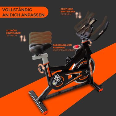 Велотренажер Bonplus BP - Indoor Fitness Bike з регулюванням навантаження та пульсометром, висота сидіння 76-98 см, маховик 10 кг