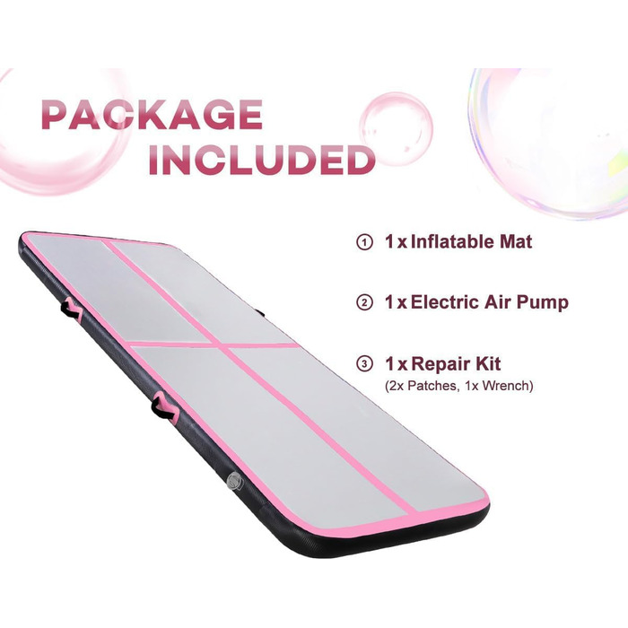 Гімнастичний надувний мат для тренувань, 10/20 см, надувна, 2/3/4/5/6 м, чорний/рожевий, 300x100x20 см