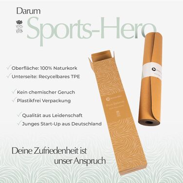 Йога-мат із корку SPORTS-HERO, персоналізований, екологічний, нековзний, 183x61x0,5 см, індивідуальне гравіювання