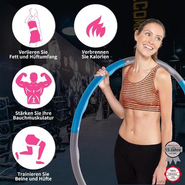 Ultrasport обруч Hula Hoop для тренування спини та пресу, 6 сегментів, м'який пінистий матеріал, зменшена кількість виступів, для початківців та досвідчених, синій/сірий
