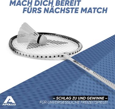 Набір для бадмінтона Apollo Match Pro 400 - ракетки для дітей та дорослих, легкі алюмінієві ракетки, комплект з сумкою, біло-чорний