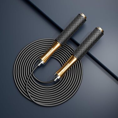 Стрибкове канат для чоловіків, жінок, дітей - з подвійними кульковими підшипниками, 360-градусний поворот, металевий руків'я, серцевина з силіконовим руків'ям, регульований, 3 м, для фітнесу, схуднення, чорний