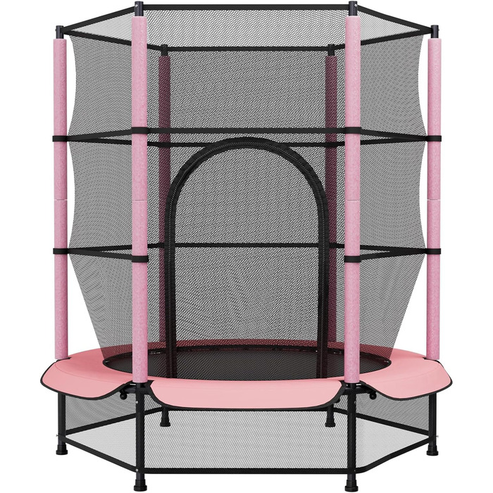 Трамплін для дітей LIFERUN Ø140см з сіткою безпеки, для ігор та тренувань, до 50 кг, рожевий