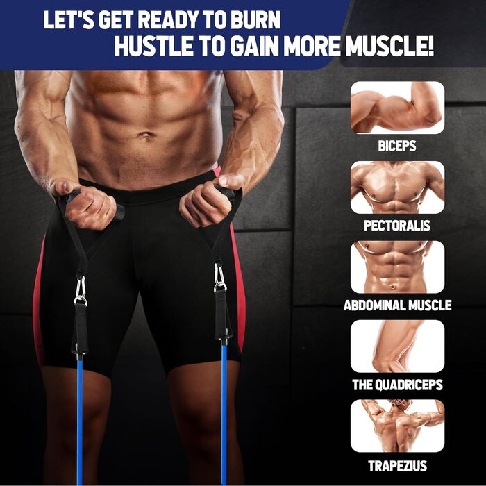 Фитнес-гумки Fokky, набір 5 шт. з різними рівнями опору, з аксесуарами для йоги, пілатесу, силових тренувань (для чоловіків та жінок)